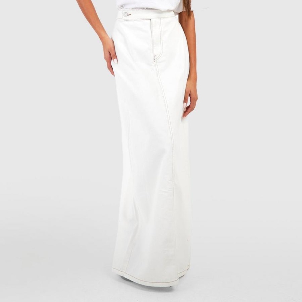 maxi white denim skirt